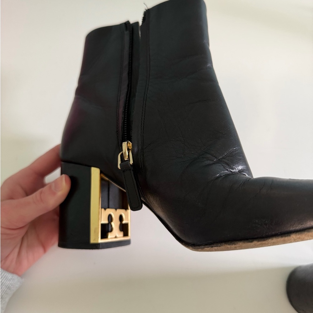 Tory Burch Black Ankle Boots with Gold Accent